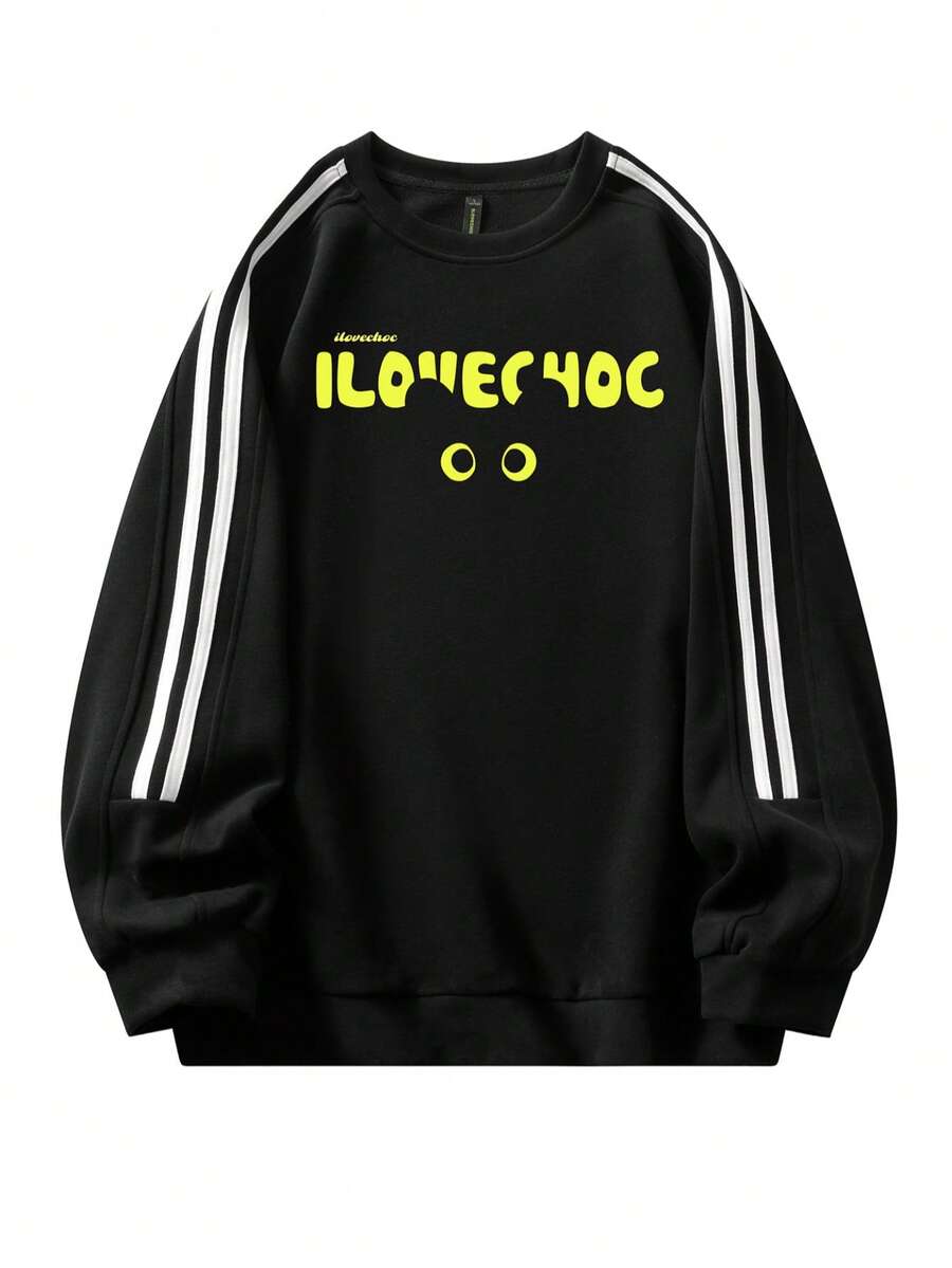 Luźna bluza damska z okrągłym dekoltem i luźnym krojem, zabawny nadruk, minimalistyczny design, długi rękaw, jesień - F979 Czarno-biały - 733 Żółty - Zobacz 1