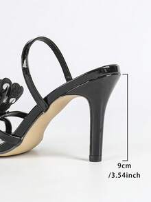 Jin Bei Qi Women's High Heel Shoes, Round Toe, Solid Color, 3D Floral Decor, Criss-Cross Strap, Elastic Ankle Strap, Open Toe, Outdoor Party, Stiletto Heel Sandals, Fashion, Elegant, Glamorous, Suitable For Party, Wedding, Prom, Black High Heels,Spring Summer Outfits - Black - View 3