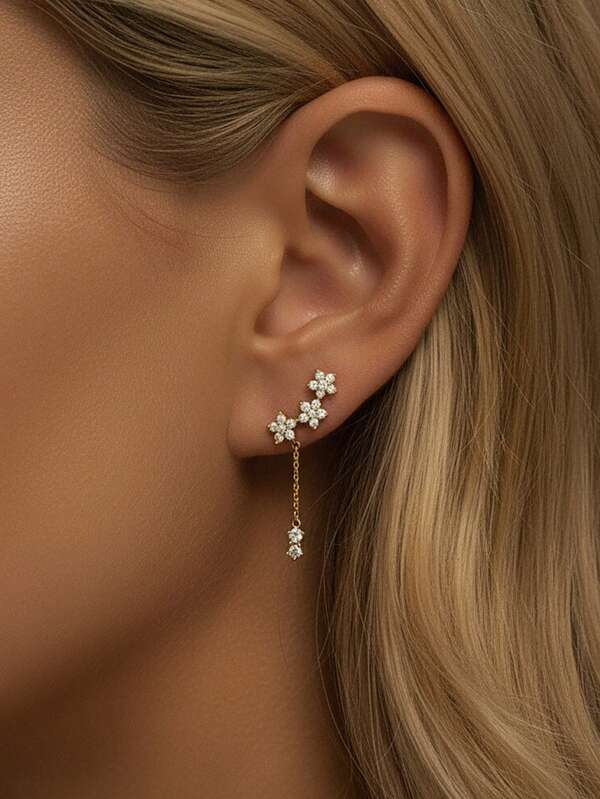 1 pièce Boucles d'oreilles pendantes en zirconium à chaîne mélangée et assortie, en argent sterling 925 véritable, design créatif cool et glamour, bijoux de qualité pour femmes, cadeau de fête