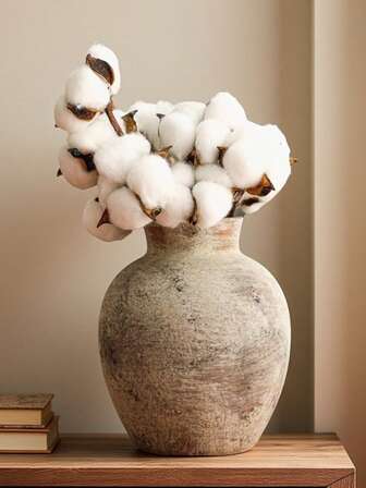 1个复古花瓶，乡村复古圆形手工陶瓷装饰花瓶，适合情人节、感恩节、家庭聚会、客厅、办公室、玄关装饰。