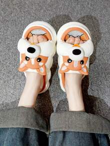 Cute Dog Design Slippers, Casual Open Toe Linen Sole Shoes, Comfortable Indoor Home Ladies Slippers, Christmas