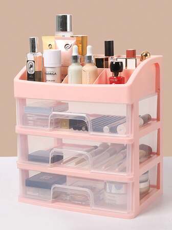 Multi-Tier Cosmetic Organizer With Top Divided Sections & Clear Drawers - Perfect For Vanity To Store Lipsticks, Eyelashes, And Foundations