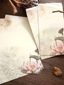 Un/Dos juegos de sobres (Un juego incluye 2 sobres chinos + 4 hojas de papel de carta), con un diseño retro de loto, incluye tarjetas de regalo, sobres de papel chinos y sobres de almacenamiento con estampado de hojas, adecuado para invitaciones de bodas, suministros de oficina y regalos para el Día de San Valentín. - color - Ver 10