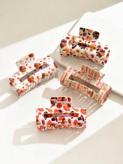 4 szt./1 szt. Spinki do włosów z indykiem na Święto Dziękczynienia, prostokątne, z liściem klonu, z nadrukiem litery, z kreskówkowym wzorem, urocze, spinki do koka, spinki do włosów, damskie akcesoria do włosów, spinki do włosów z indykiem na Święto Dziękczynienia, odpowiednie na Święto Dziękczynienia, Dzień Matki, prezent dla rodziny, przyjaciół, nauczycieli