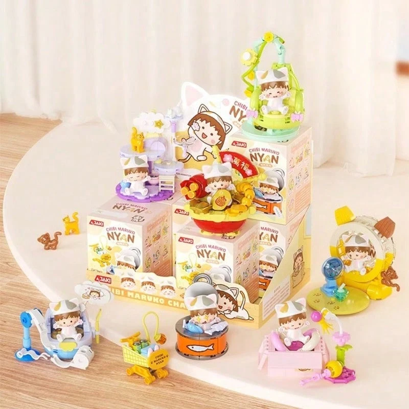Chibi Maruko-Chan Meow Series Building Blocks Blind Box - OFFICIALLY LICENSED - Cat-Themed Models, Fun To Build & Creative - Super Cute Display For Home & Office, Meaningful Christmas & Holiday Gift.