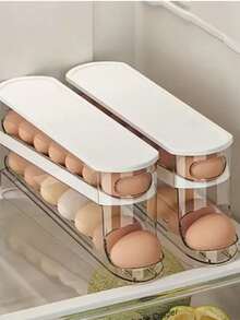 Organizator de ouă cu 2 niveluri - Suport de depozitare pentru frigider, din plastic, care economisește spațiu, cu design transparent pentru acces facil la ouă și prevenirea spargerii, suport tip scară, suport pentru ouă pentru frigider - Multicolor - Vizualizare 4