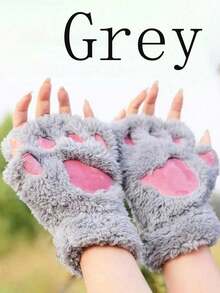 8-16Y Cat Claw Gloves Plush Half Finger Bear Paw Fingerless Gloves Cute Girl Thick Fleece Halter Neck Gloves Cartoon Warm Hands - Multicolor - View 20
