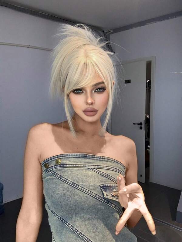 1 Synthetic Heat-Resistant White Gold Straight Hair Wig Made Of Fiber, Suitable For Daily Use, Natural And Realistic Appearance (Excluding Accessories)