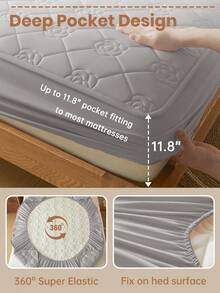 South Life 1pc Waterproof Fitted Sheet, Bedding, Fitted Sheet, Skin-Friendly Mattress Cover, Soft And Comfortable Bedding For Bedroom, Room Decor, Rose Pattern Fitted Sheet, 11.8 Inch Deep Pocket Cooling Breathable Quilted Square Lattice Fitted Sheet For All Seasons, For Single, Twin, Full, Queen And King Size, Solid Color Mattress Protective Cover, Dustproof, Comfortable And Machine Washable, For All Season, Fathers Day Gift, Birthday Decorations, Grad Party Decor, Fathers Day Decor, Graduation Gift, Birthday Gift - Xám - Xem 6