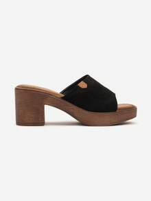 Soft Suede Platform Slides For Women - Summer Casual - Black - View 3
