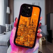 Fundas de teléfono transparentes y modernas,Carcasa para teléfono móvil negra con diseño de ciudad antigua en tonos naranja y marrón ideal para lectores y amantes de la arquitectura histórica Aplicable a teléfonos Apple y Galaxy - Burdeos - Ver 4