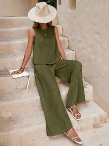 The Fashionable And Casual Women's Outdoor Set Has A Neat And Elegant Appearance, Suitable For Commuting In A Relaxed Atmosphere. - 軍綠色 - 查看 3