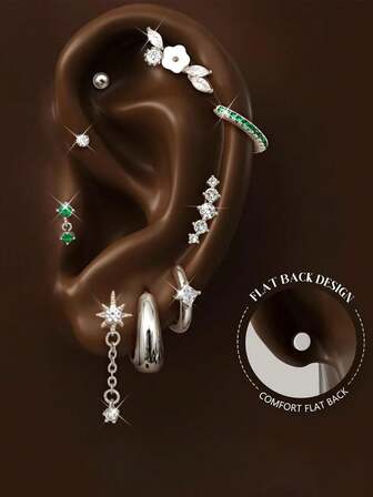 12件装女士平底耳环 | 20克低过敏性不锈钢耳钉和耳环套装 - 耳骨饰品，适用于耳屏、耳廓、耳窝 - 多孔耳饰套装，盒装