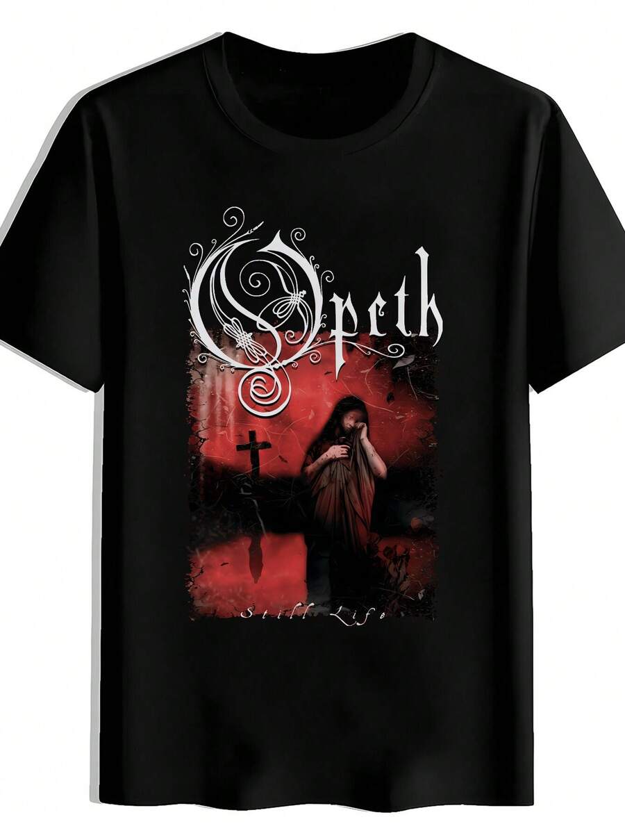 Camiseta impresa de una sola pieza con diseño de banda vintage, cuello redondo, mangas cortas, top de poliéster de verano, accesorio de ropa para hombres, esencial para el verano, viajes, citas, playa, vacaciones, festivales, regalo. - Negro - Ver 1
