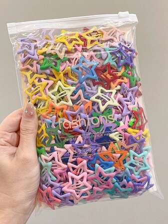  VBOOR 15/30/50pcs Random Y2K Dopamine Women Hair Clips, Cute Colorful Drip Oil Star BB Clips, Solid Color Pentagram Hair Clips, Casual Daily Wear Hair Accessories, Hair Claws, Hair Slide, Hair Barrettes