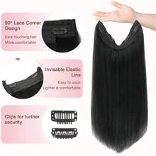 Hair Extensions Real Human Hair 12-20 Inch Straight Remy Human Hair Invisible Wire Weft Hair Extension For Women Girls Easy To Wear No Glue No Damage Clip-In Hair Extensions For Daily Use Party Wedding Cosplay Halloween Blonde Brown Black Burgundy 100% Remy Human Hair Seamless Invisible Halo Crown Extension For Fine Thin Hair Adds Volume Length Natural Look Ready To Wear Heat Resistant Synthetic Hair Alternative Best Human Hair Extensions For Women - 01 Đen tuyền - Xem 3