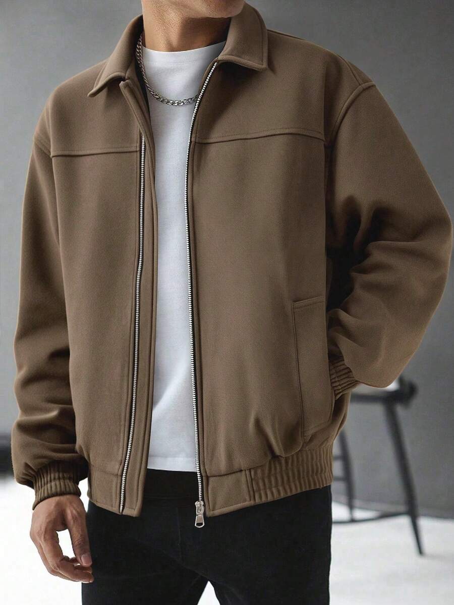 Men's Jacket, Autumn/Winter Wool Windbreaker Solid Color Jacket, Fashion Lapel Patchwork Artistic Motorcycle Jacket