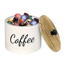 1pc Wooden Round Storage Box For Coffee Beans Capsules Laundry Pods Home Organization In Kitchen Pantry