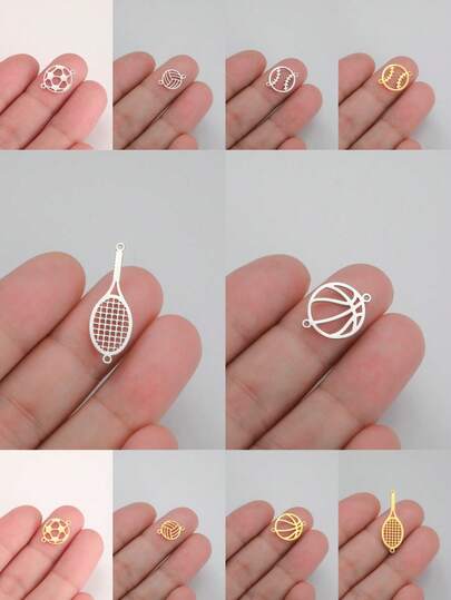 AMAXER 3件套不锈钢迷你足球、棒球、篮球、排球和羽毛球拍吊坠，手工DIY饰品制作材料，节日礼物，批发