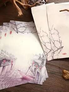 Un/Dos juegos de sobres (Un juego incluye 2 sobres chinos + 4 hojas de papel de carta), con un diseño retro de loto, incluye tarjetas de regalo, sobres de papel chinos y sobres de almacenamiento con estampado de hojas, adecuado para invitaciones de bodas, suministros de oficina y regalos para el Día de San Valentín. - color - Ver 7