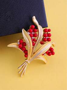Yuan Shuo 1pc Baroque Style Alloy Brooch With Gemstone And Faux Pearl Decor - Gold - View 8