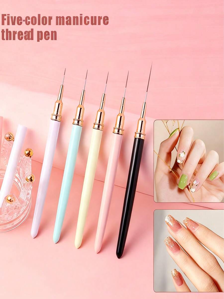 Nail Art Liner Brushes, 5Pcs Gel Polish Painting Art Design Pen Set Striping Brushes For Thin Long Lines, Tiny Details, Fine Drawing, Delicate Coloring Sizes 7/9/11/15/25mm : Beauty & Personal Care - 1 - Xem 1
