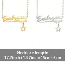 Stainless Steel Personalized Custom Necklace For Women Hollow Stars Pendant Customized Name Multiple Fonts To Choose For Necklaces Valentine's Day, Birthday, Anniversary Star Pattern Pendant Gifts Valentines - Silver - View 5