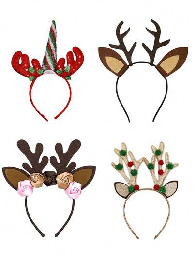 Christmas Reindeer Antler Headband, Cartoon Deer Headpiece, Floral Reindeer Antler Hair Hoop, Christmas Party Costume Headwear, Reindeer Antler Christmas Headband, Christmas Kids Hair Accessories