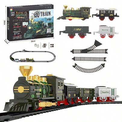 Classic Train Toy With Smoke, Light And Sound, Train Track Set, Toddler Model Train Suitable For Children Toys Gifts, New Year Birthday Holiday Gifts (Batteries Not Included)
