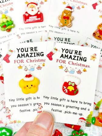 10/20/30pcs Fun [Christmas] Mini Hugs Cards For Friends,Christmas Decorations, Christmas Gifts,Christmas Stocking Fillers,Holiday Christmas Encouragement Cards With Resin Santa Claus, Stockings, Gingerbread, Snowman, Reindeer, Atmosphere Decoration Gifts, Emotional Gifts, Perfect For Friends And Family, Including Inspiring "You're Awesome" Cards, Valentine's Day Gifts, Friendship Gifts, Gifts For Women,Christmas Decorations For Home