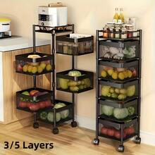 5-Tier Heavy-Duty Rotating Storage Cart With Locking Shelves & 4-Wheel Mobility - No Assembly Required Iron Rolling Cabinet, Pantry, Bathroom - Space-Saving Multi-Purpose Shelving Unit (Fruits, Vegetables, Utensils, Toiletries) - màu đen - Xem 4