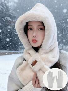 1件或2件装男女通用纯色帽子围巾套装，含手套，秋冬季保暖隔热防风护耳帽，适合骑行、滑雪、徒步等户外活动，情人节度假礼物