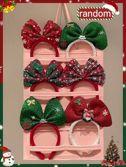 随机1/2/3/4件装女士发饰，时尚优雅，可爱，圣诞发饰，雪花星图案，大蝴蝶结发箍，圣诞装饰，派对角色扮演，女士发饰发箍，圣诞礼物，新年礼物，发带，发圈