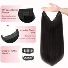 Hair Extensions Real Human Hair 12-20 Inch Straight Remy Human Hair Invisible Wire Weft Hair Extension For Women Girls Easy To Wear No Glue No Damage Clip-In Hair Extensions For Daily Use Party Wedding Cosplay Halloween Blonde Brown Black Burgundy 100% Remy Human Hair Seamless Invisible Halo Crown Extension For Fine Thin Hair Adds Volume Length Natural Look Ready To Wear Heat Resistant Synthetic Hair Alternative Best Human Hair Extensions For Women - 1B Đen tự nhiên - Xem 3