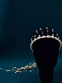 1 pieza Diadema nupcial elegante con flecos de perlas falsas, accesorio para el cabello de mujer adecuado para uso diario, fiesta, fotografía, celebración, festival, accesorios del Día de San Valentín - Dorado - Ver 5