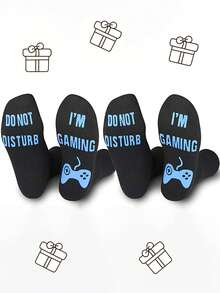2 Pairs Of Men's Gift Socks, Floor Socks, Anti Slip Socks, Mid Tube Socks, With The Letters "I'm Gaming, Don't Disturb", Funny Socks For Brother And Friend - Black - View 1