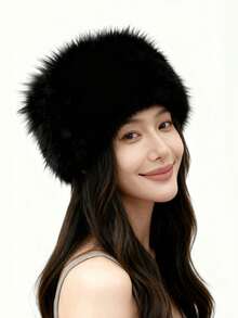 1pc Women's Solid Color Faux Fur Fluffy Hat, Soft Comfortable Warm Minimalist Cap, Casual Versatile Windproof Suitable For Daily Wear, Can Be Matched With Scarf, Autumn/Winter Cold Weather Outfit Women - Multicolor - View 1