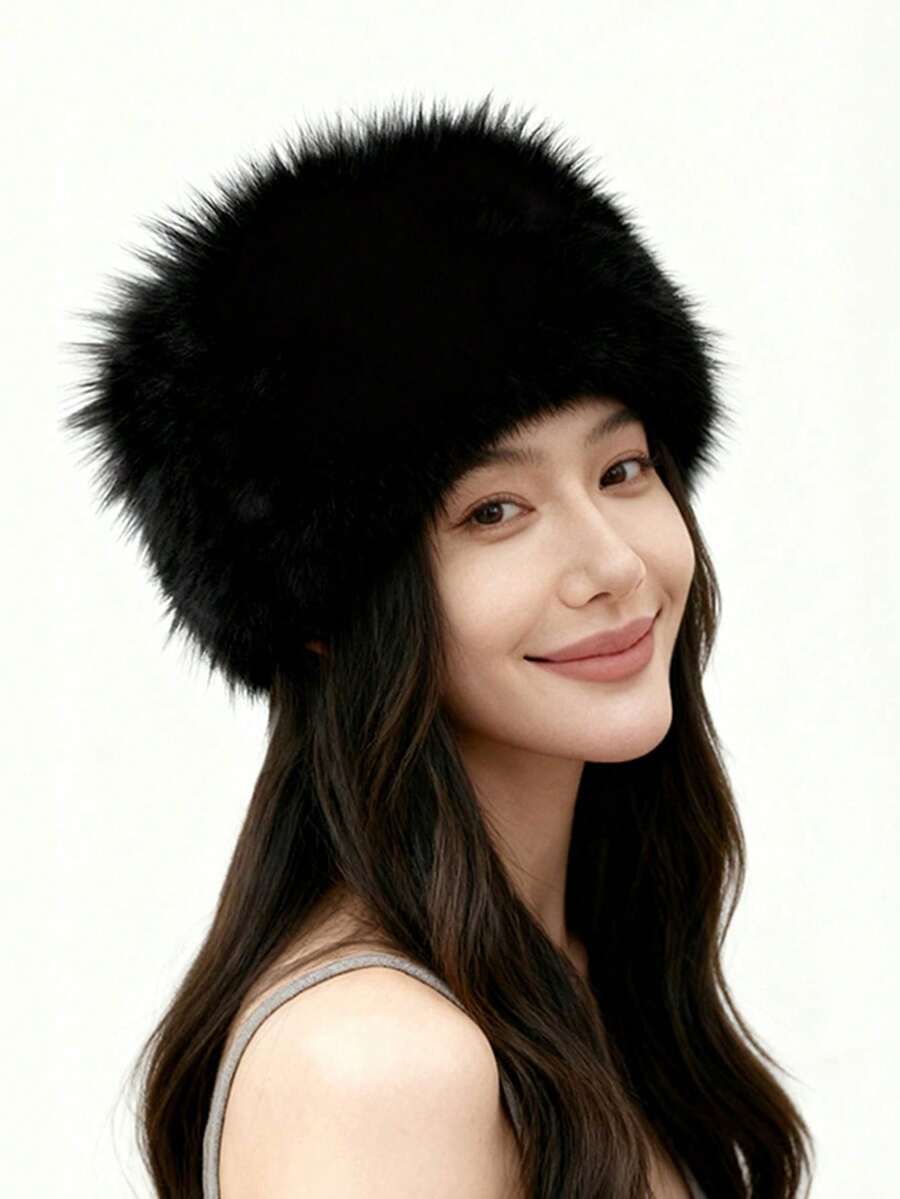 1pc Women's Solid Color Faux Fur Fluffy Hat, Soft Comfortable Warm Minimalist Cap, Casual Versatile Windproof Suitable For Daily Wear, Can Be Matched With Scarf, Autumn/Winter Cold Weather Outfit Women - Multicolor - View 1