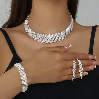1 목걸이, 1 팔찌, 1 쌍 귀걸이 - 패션 쥬얼리 세트, 럭셔리 풀 크리스탈 라인스톤 목걸이, 귀걸이, 팔찌 신부 액세서리