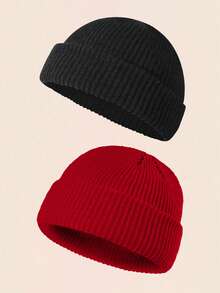 2 chiếc mũ len beanie trơn màu thời trang dành cho nam, mũ len ấm áp thường ngày phù hợp với trang phục mùa thu/đông, quần áo mùa đông - 2 chiếc - Xem 24