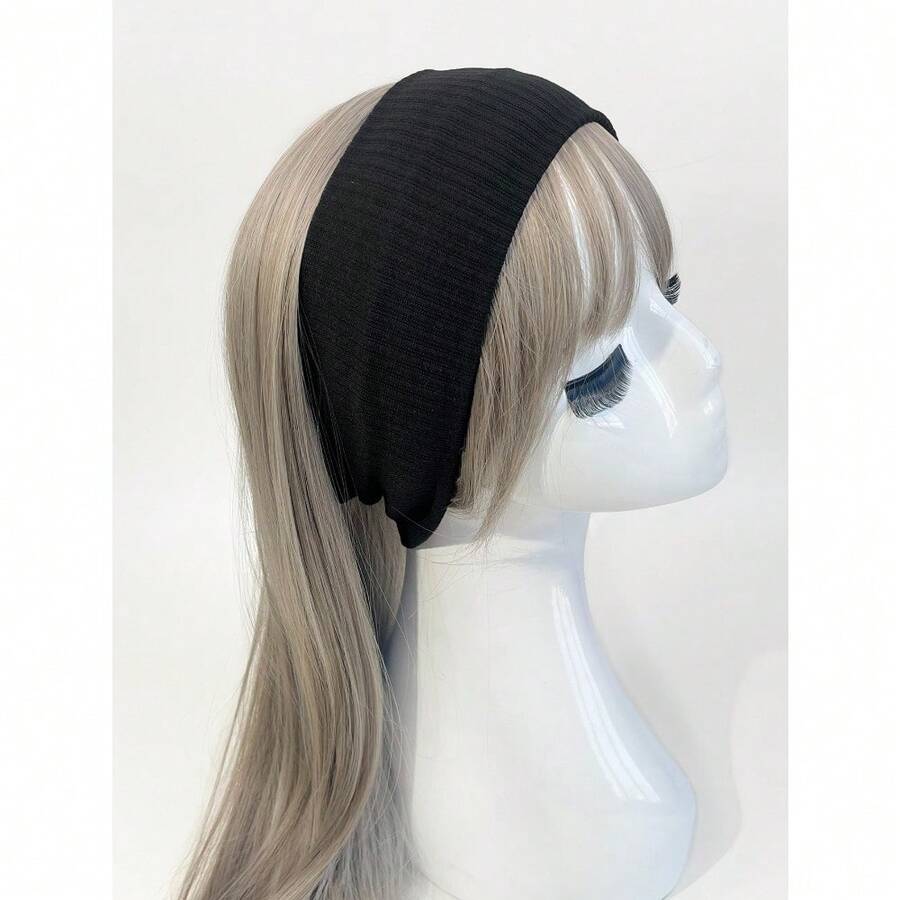 1pc Simple Knitted Headband, College Style Street Fashion Sports Headband, Pink/Black/White Multi-Color Options, Unisex, Can Be Used As Hair Accessory All Year Round Turban Headband Sweatband, School Stuff, College, Headbands Fall Winter Hair Band Hair Accessories For Women For Vacation Outfits Woman Elegant Scarf - 黑色 - 查看 1