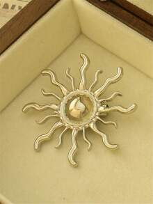 1 件复洛克风格电镀金太阳面胸针，合金油滴翻领别针，适合外套、夹克、日常穿着，男女通用 - 金色 - 查看 12