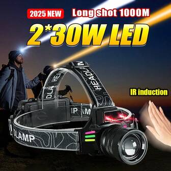 Convenient Powerful LED Headlight With Motion Sensor Induction Headlamp USB Rechargeable Telescopic Zoom Flashlight 30W LED/2*30W LED Two Styles Multi-Functional Flashlight For Fishing And Hunting Outdoor Work Light