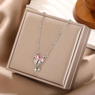 1 Peça Colar Gargantilha Versátil com Pingente de Borboleta Rosa Doce e Estrela, para Uso Diário, Presentes, Encontros