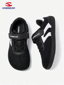 HOBIBEAR 1雙兒童休閒運動鞋，中性平底鞋，寬楦頭設計，舒適走路鞋，魔鬼氈開合，橡膠底，耐穿且透氣，適合四季穿著 - 黑與白 - 查看 1