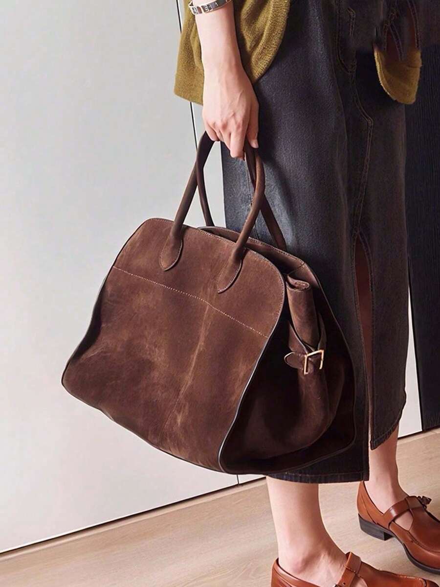 Vintage Brown Suede Tote Bag - Large Capacity Commute Shoulder Bag With Magnetic Closure, Nylon Lining, And Durable Handles, Ideal For Everyday Use, Everyday Tote Bag | Vintage Style Bag | Durable Handles, Tote Bag, New Fall Fashion 2026 For Women,Valentine's Day,New Year - 咖啡 - 查看 1