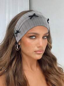 1pc Women's Autumn/Winter Knitted Bow Headband, Sweet Decoration Headwear For Going Out, Facial Mask, Makeup, Knitted Hairband Valentine's Day Turban Headband Sweatband Fall Hair Band Hair Accessories For Women For Vacation Outfits Woman Elegant Scarf - 彩色 - 查看 3