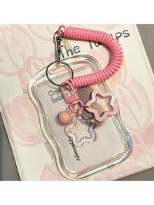 1pc Creative Design Kpop Photocard Holder Transparent Card Holder Keychain Photo Sleeves Bus Card Student Card Case Photo Protector - Multicolor - View 3