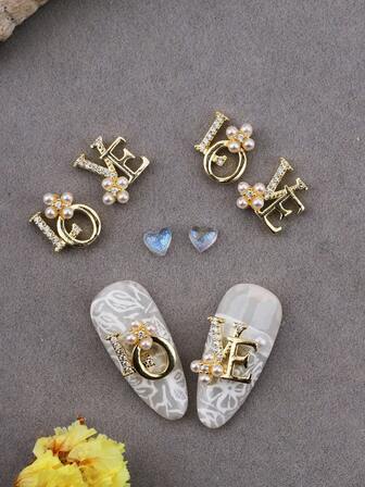 6 piezas y 12 piezas Estilo europeo y americano de lujo ligero Decoración de arte de uñas con letras inglesas de circonita, Decoración de arte de uñas con gemas brillantes, Decoración de uñas de San Valentín LOVE en oro y plata, Joyería de uñas minimalista tridimensional multifuncional, Gemas para uñas, Productos para uñas, Adornos para uñas, Accesorios de decoración de uñas postizas
