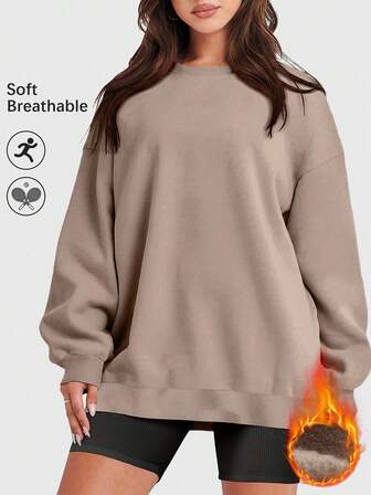 Speed mate Women's Loose Drop Shoulder Sweatshirt - Solid Color Long Sleeve Crew Neck Pullover, Suitable For Autumn/Winter | Casual Loose Fit Activewear Sweatshirt